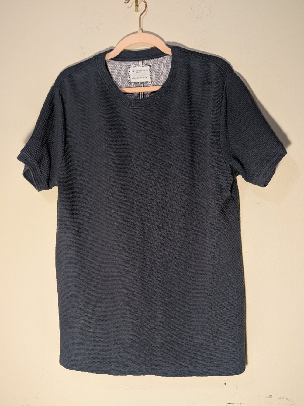Denim & Flower Navy Textured Crew Neck Shirt Size XL